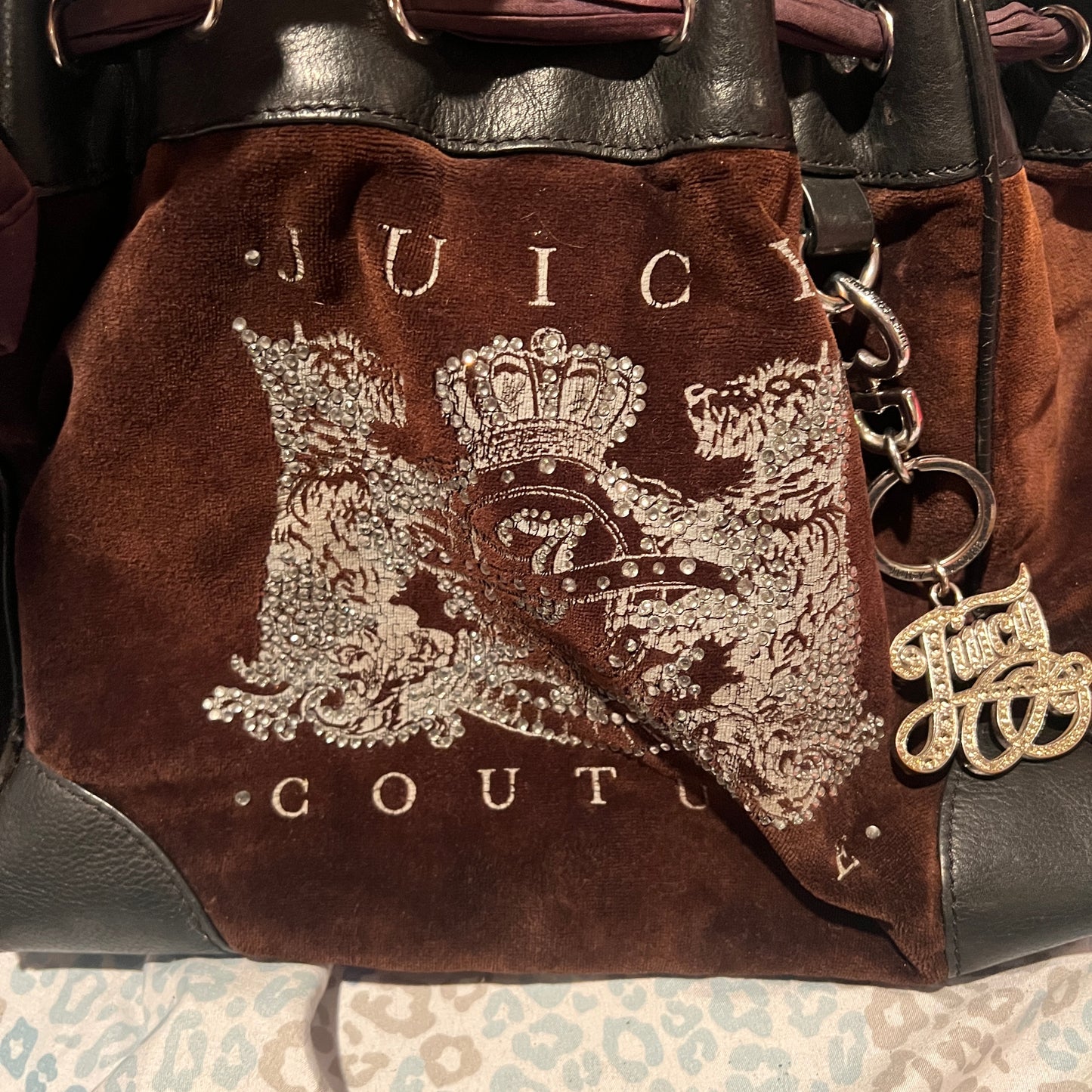 Vintage Brown Juicy Couture Purse Tote Bag Scottie Daydreamer Velour Y2K