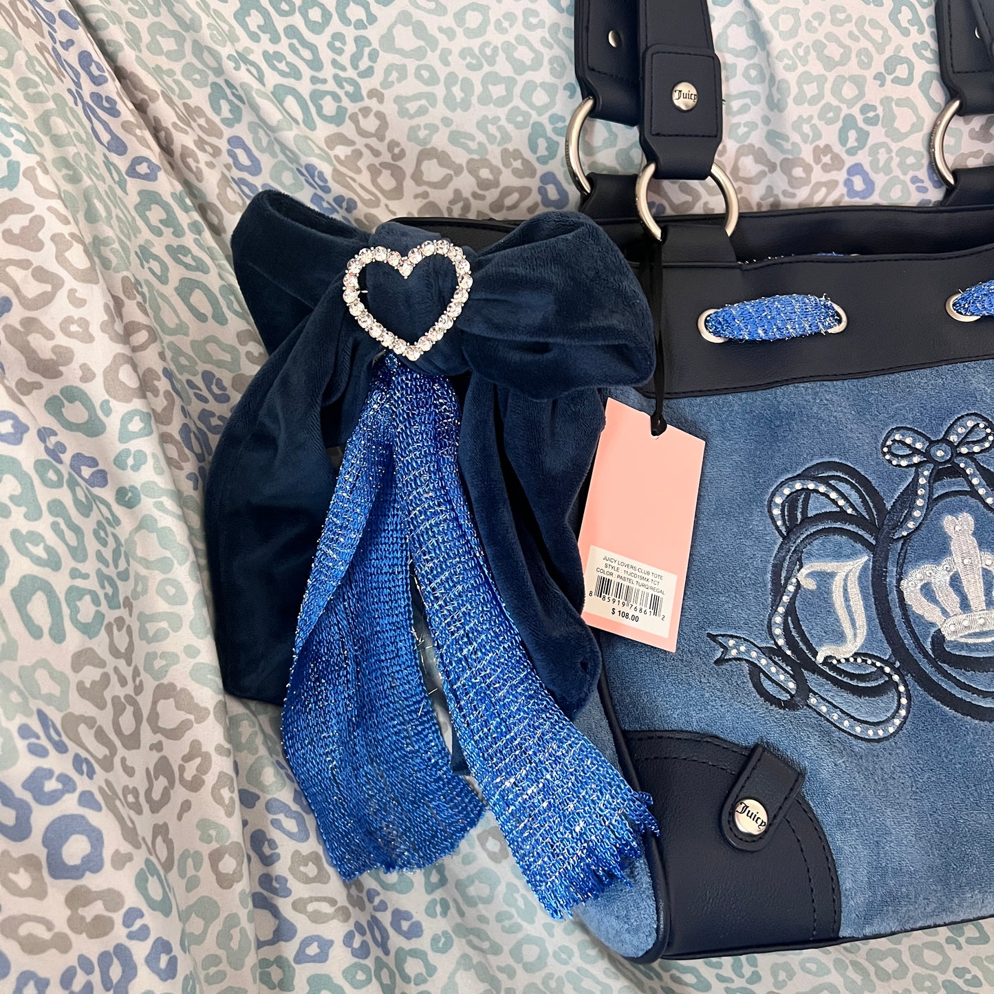 New Blue Juicy Couture Purse Daydreamer Tote Bag Custom Vintage Style Handbag