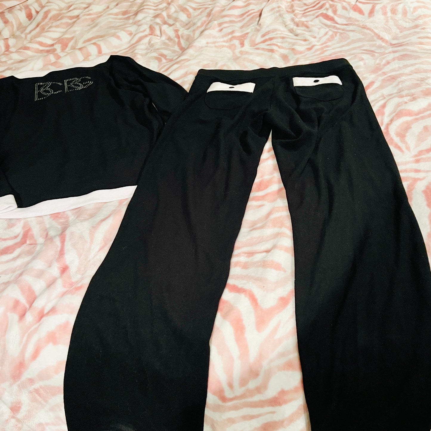 New Large White Black BCBG 2-Piece Tracksuit Jacket + Track Pants Set MSRP $160