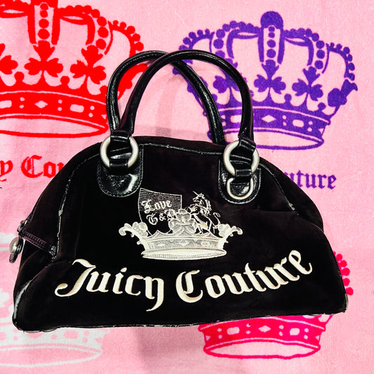 Vintage Black Juicy Couture Purse Bowler Bag Handbag Satchel Velour Y2K