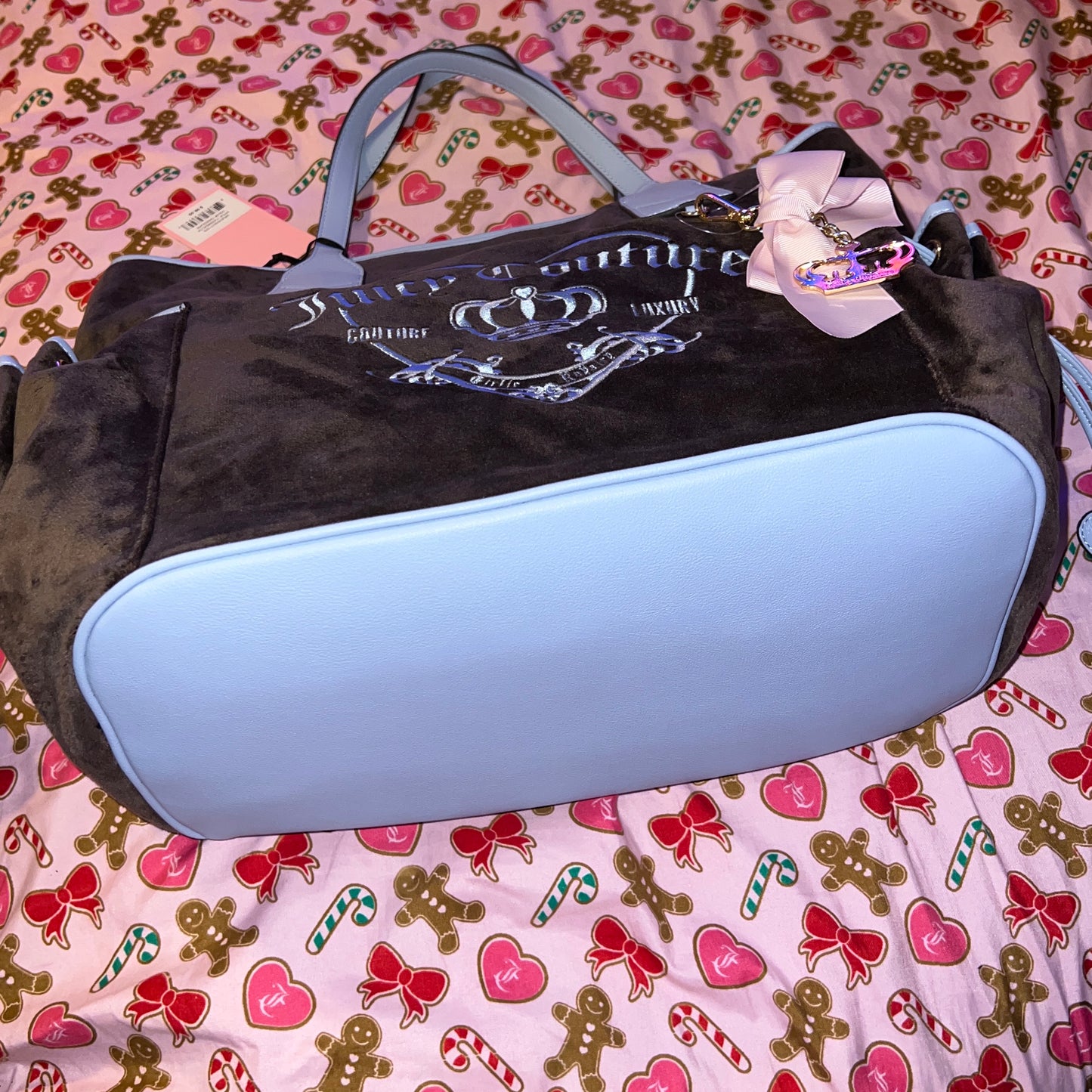 New Blue Brown Juicy Couture Tote Bag Purse Velour Y2K Vintage Style