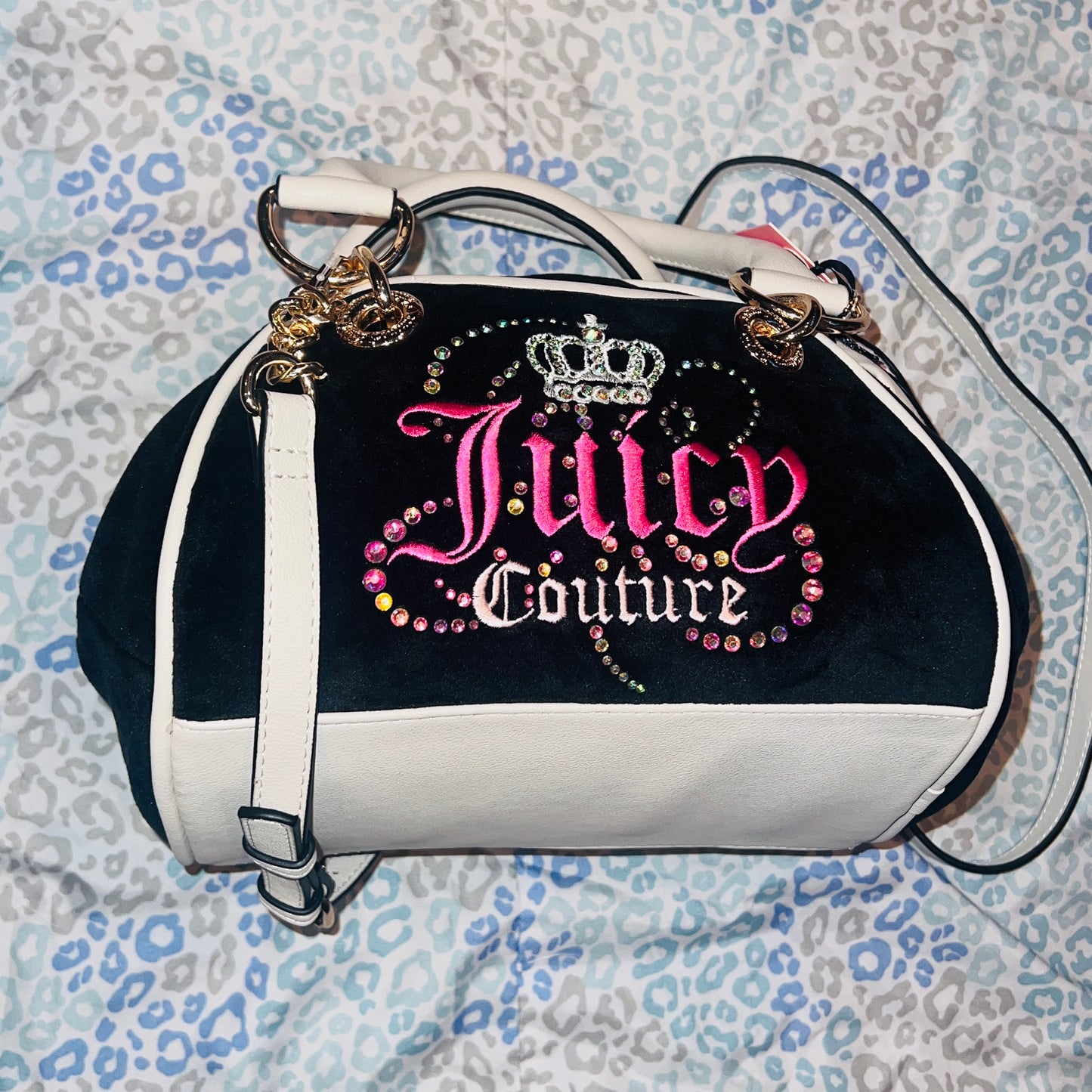 New Black Juicy Couture Purse Bowler Bag Satchel Velour Vintage Style Mcbling