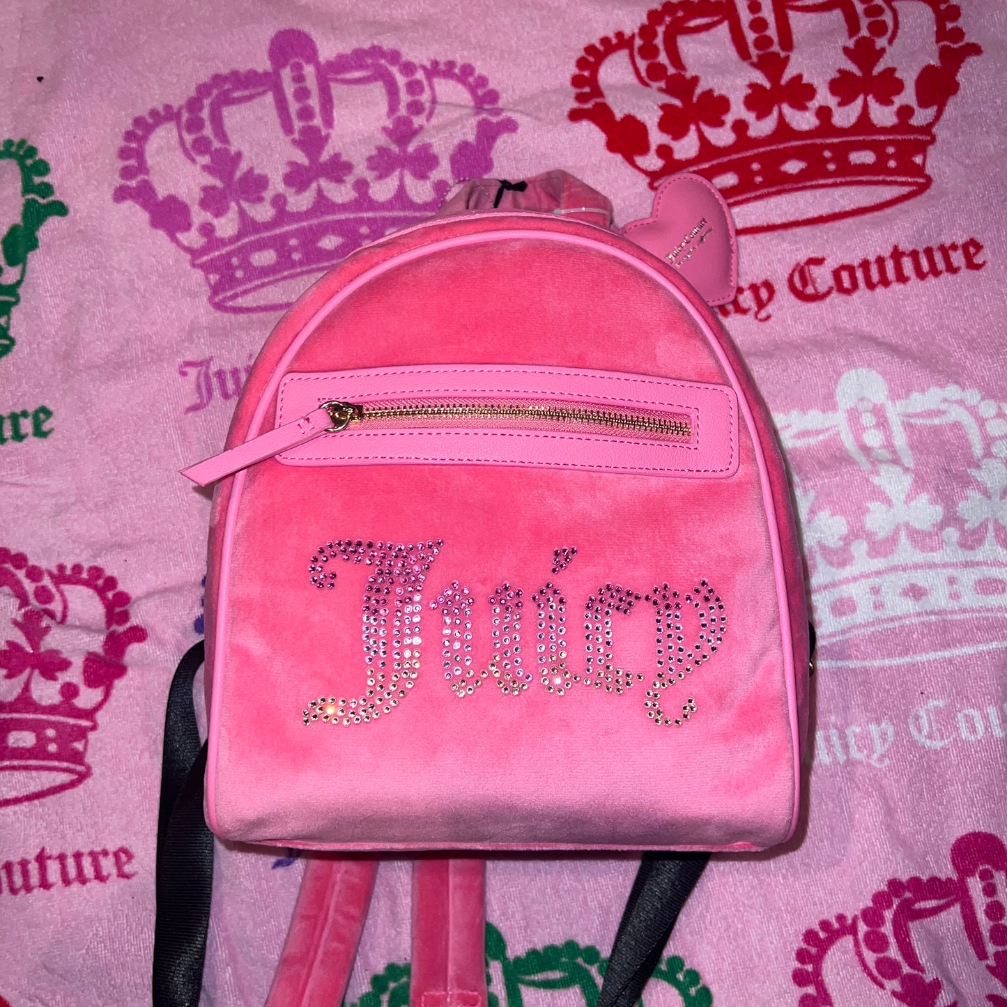 New Pink Juicy Couture Backpack + Bag Charm NWT Purse Bag Velvet MSRP $99