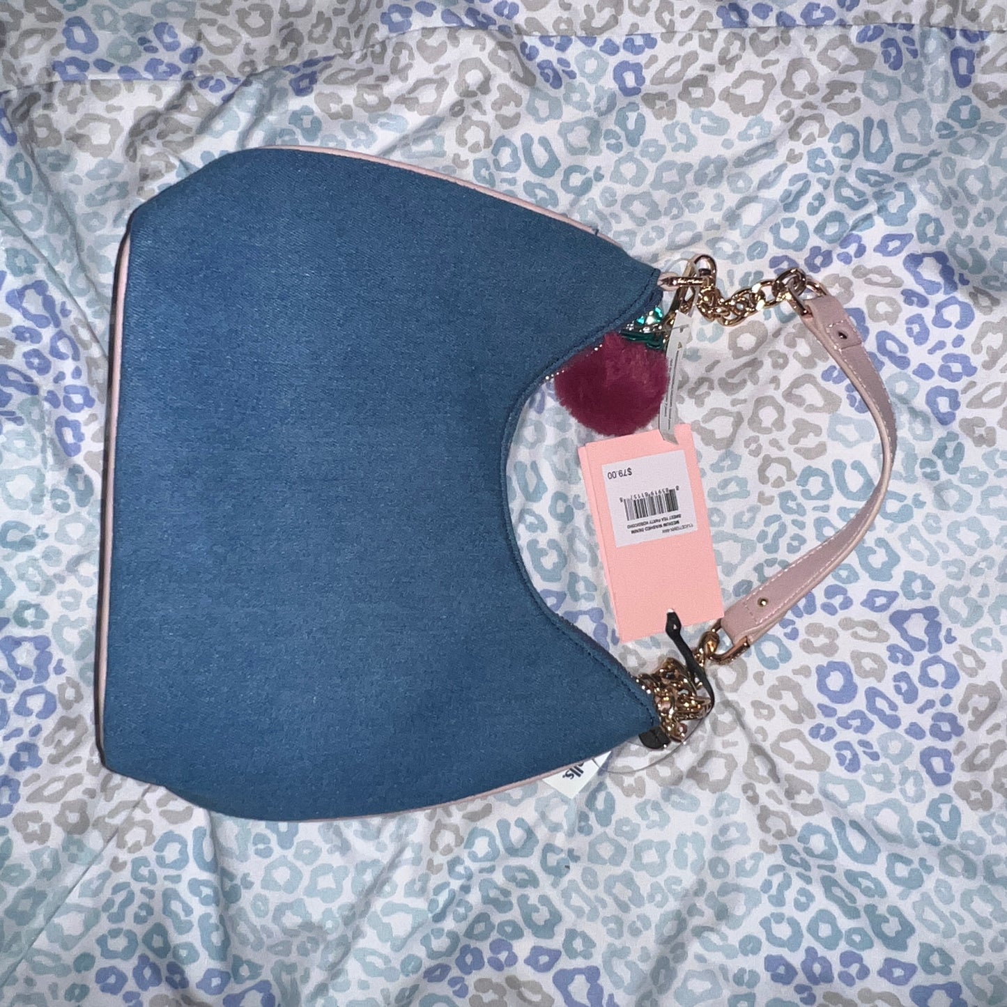 New Blue Juicy Couture Purse Satchel Bag Handbag Spill The Juicy Tea Denim