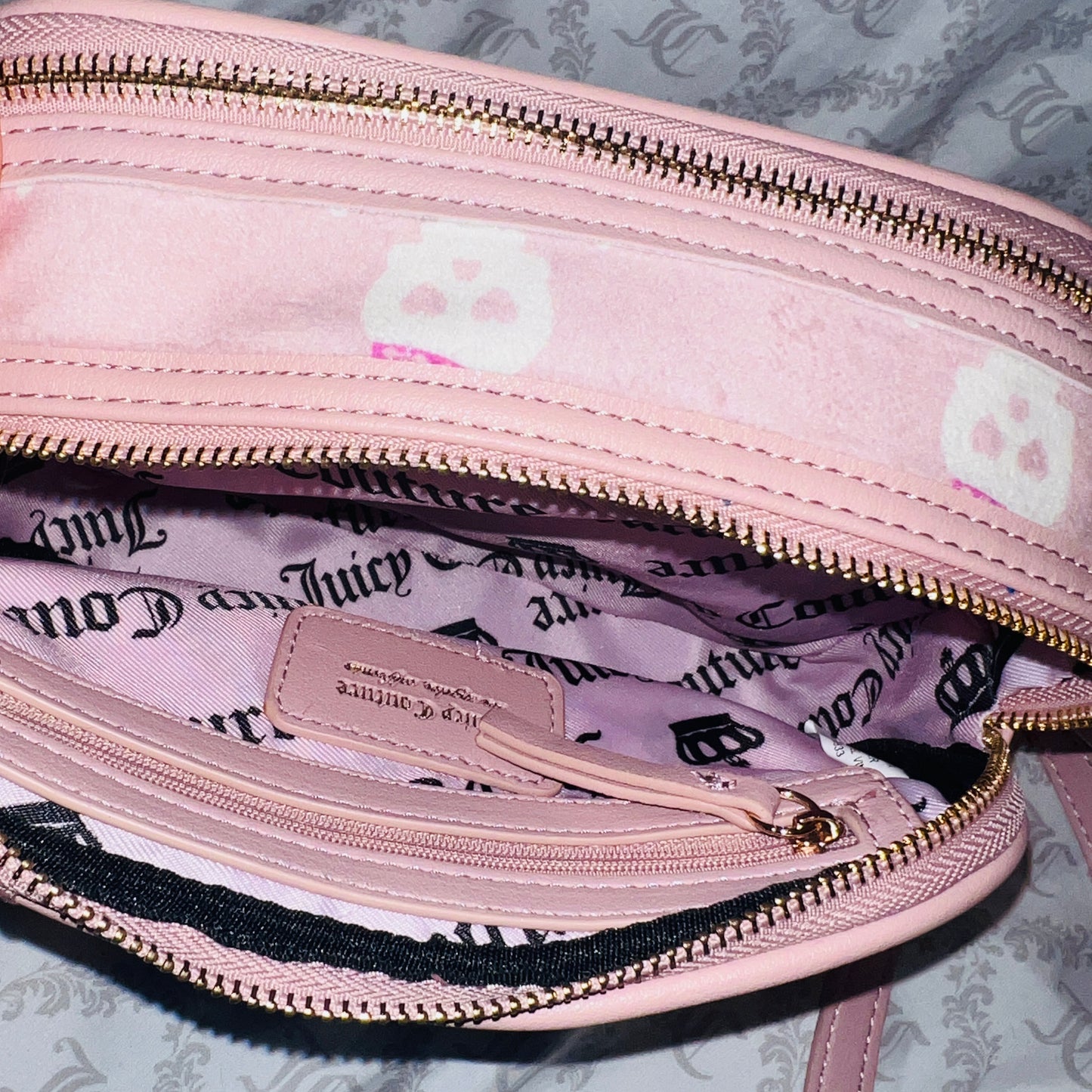New Pink Juicy Couture Crossbody Bag Purse Skull Velvet Haunted Couture MSRP $79