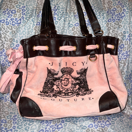 Vintage Pink Juicy Couture Purse Handbag Tote Bag Daydreamer Scottie Dog Velour