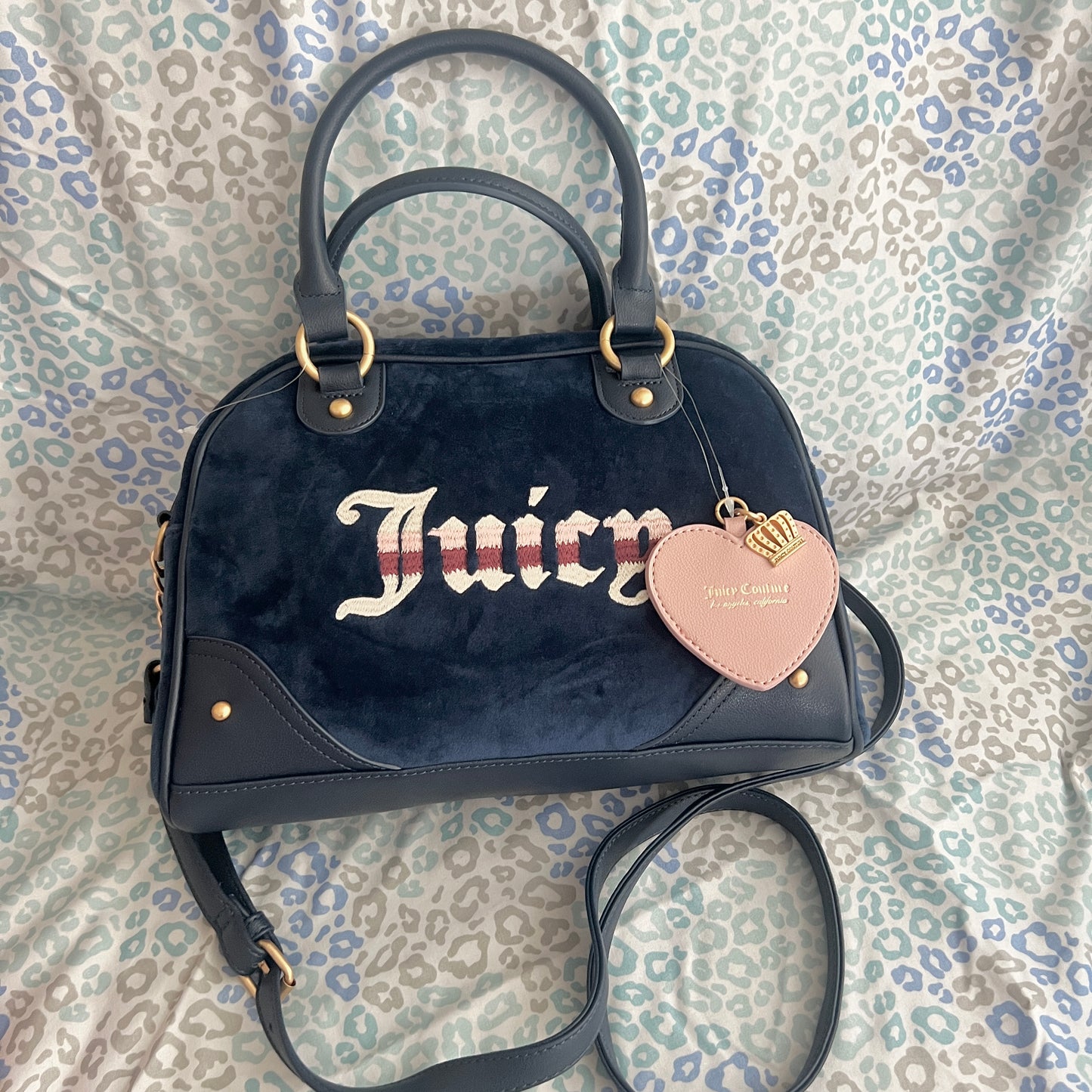 New Blue Juicy Couture Purse Handbag Bowler Bag Velour Vintage Style MSRP $99