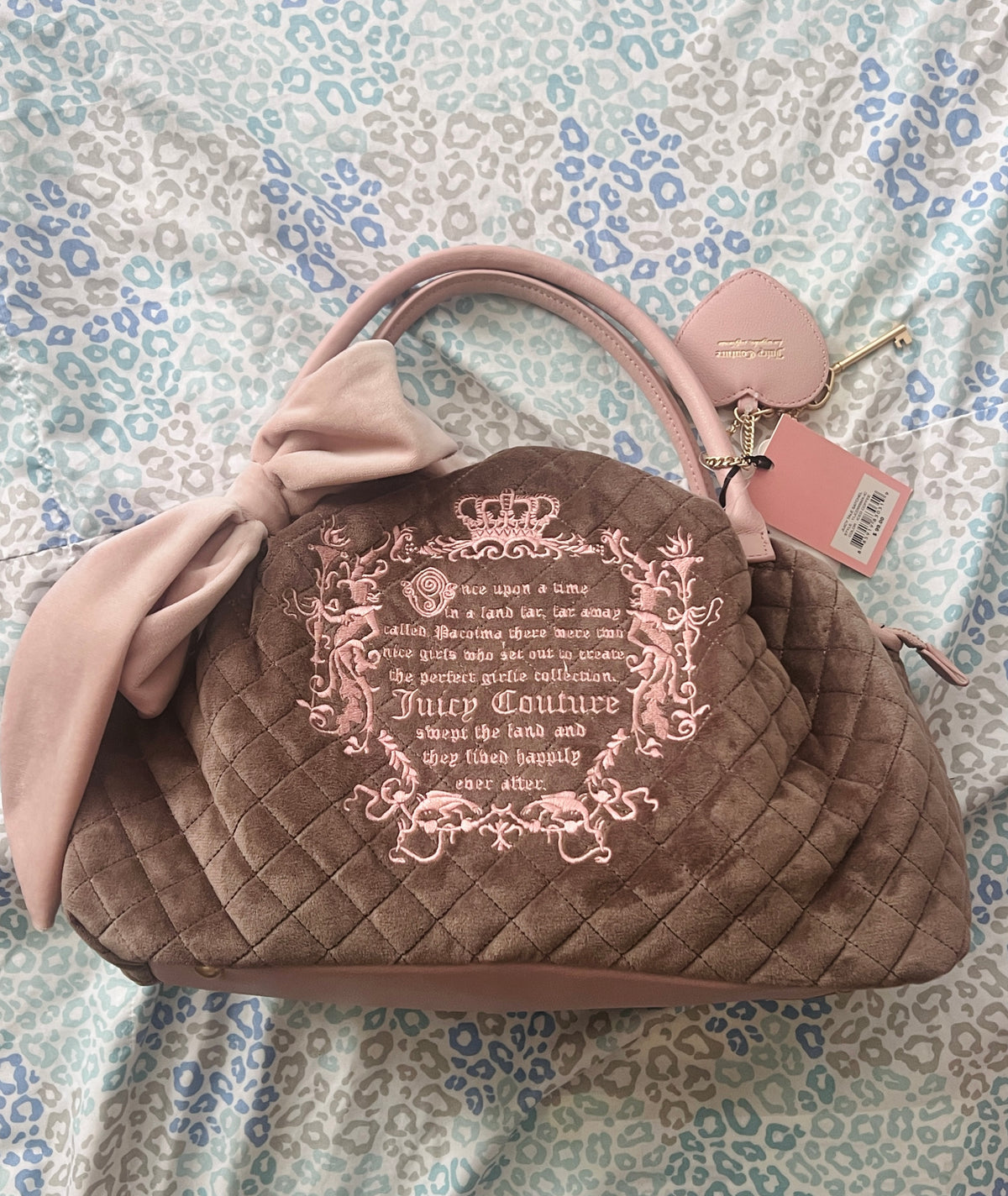 New Pink Purple Juicy Couture Satchel Bag Purse Fairy Tale Story Velvet Handbag