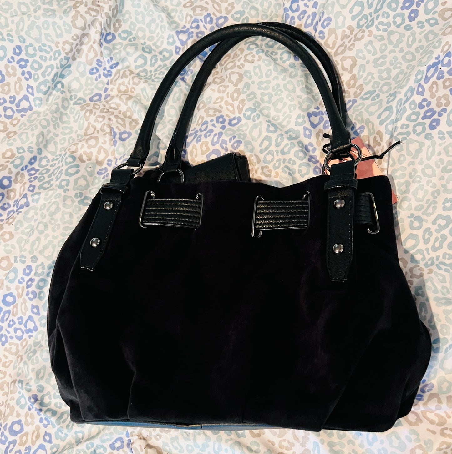 New Black Juicy Couture Purse Satchel Bag Handbag Velour Sparkle Royal Tote