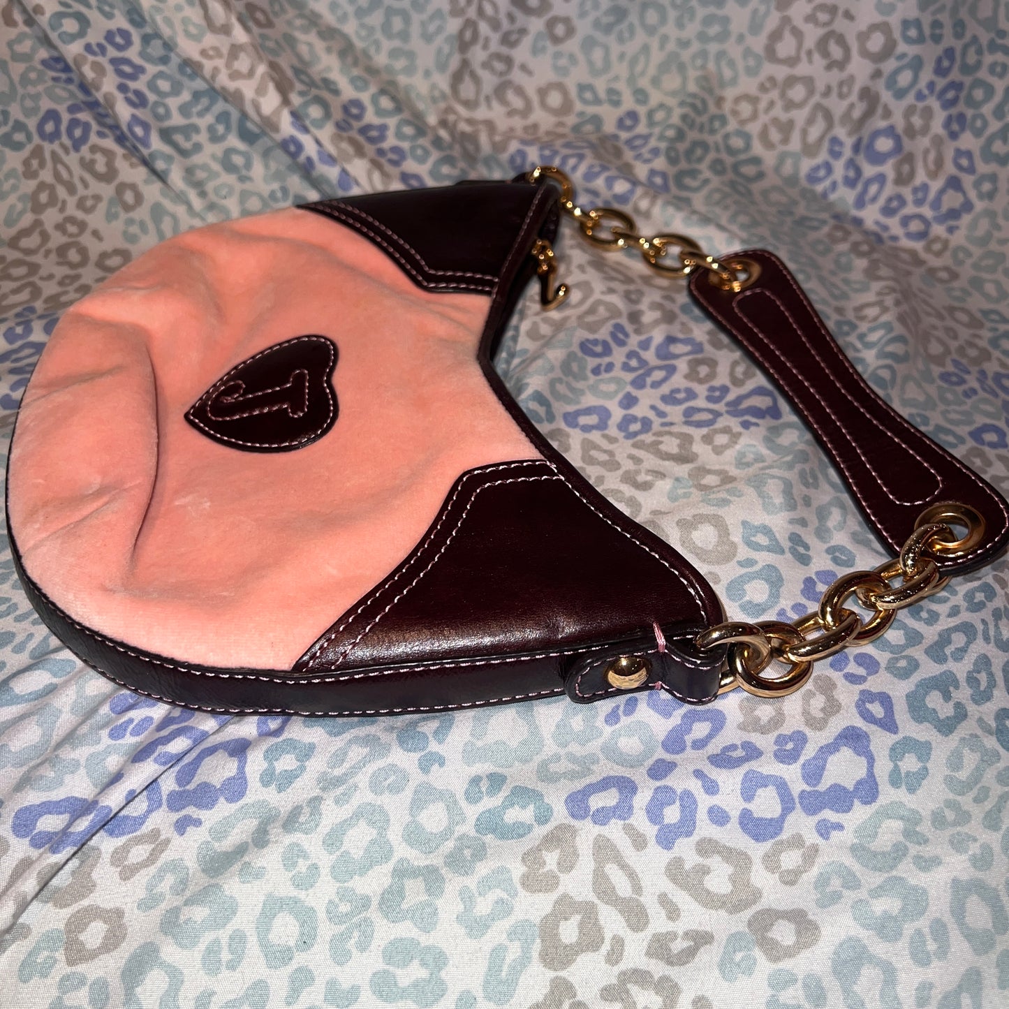 Vintage Brown Pink Juicy Couture Purse Shoulder Bag Handbag Y2K Velour Mcbling