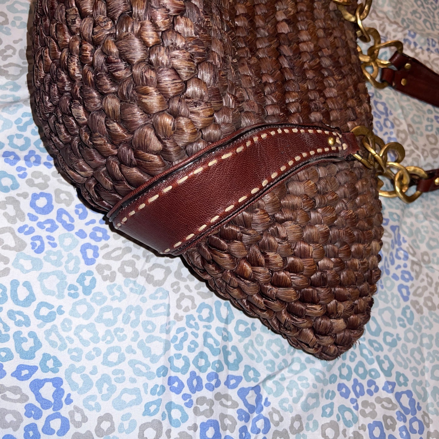 Vintage Brown Juicy Couture Tote Bag Purse Y2K Handbag XL Size Woven Wicker