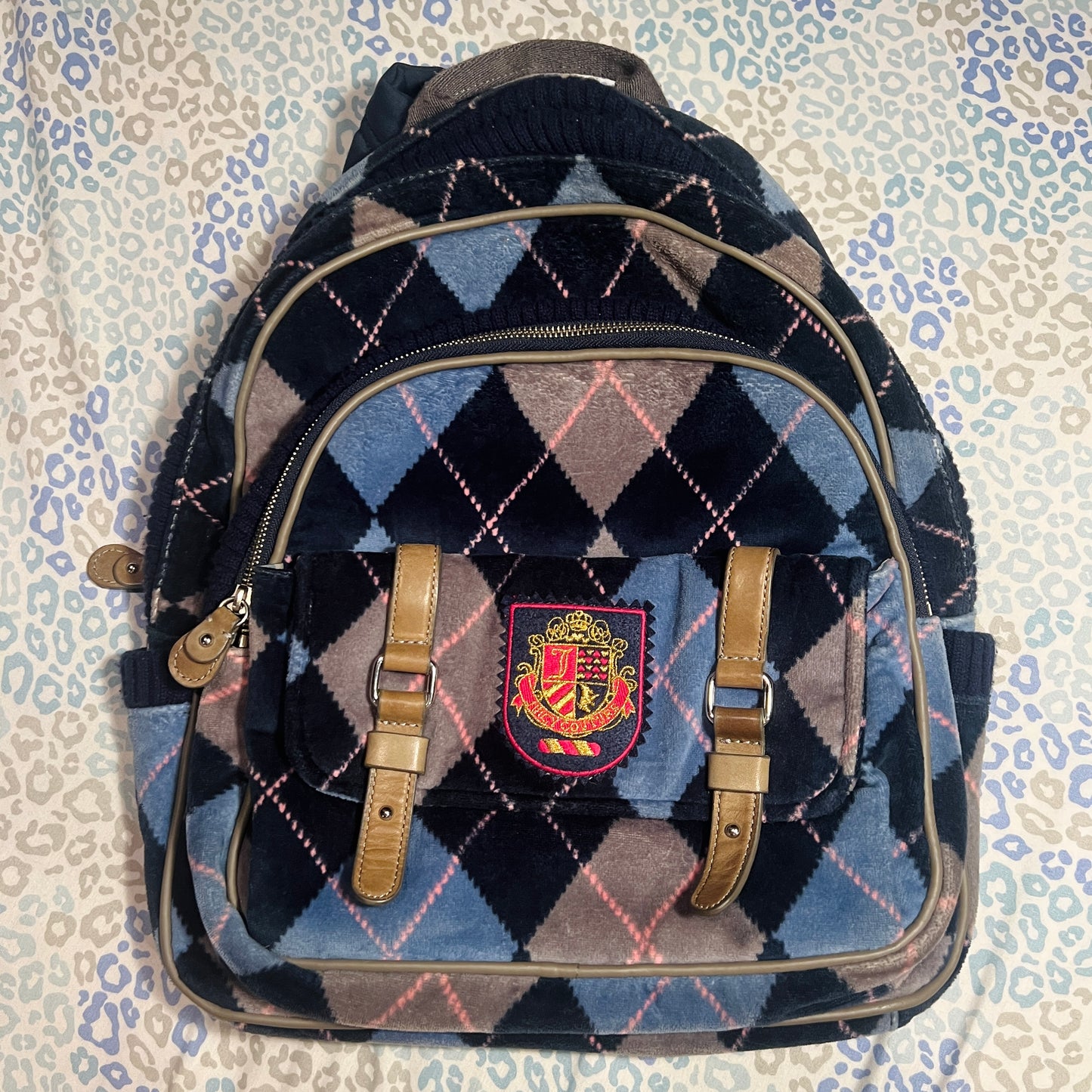 Vintage Rare Grey Blue Juicy Couture Backpack Purse Bag Plaid Velour Y2K