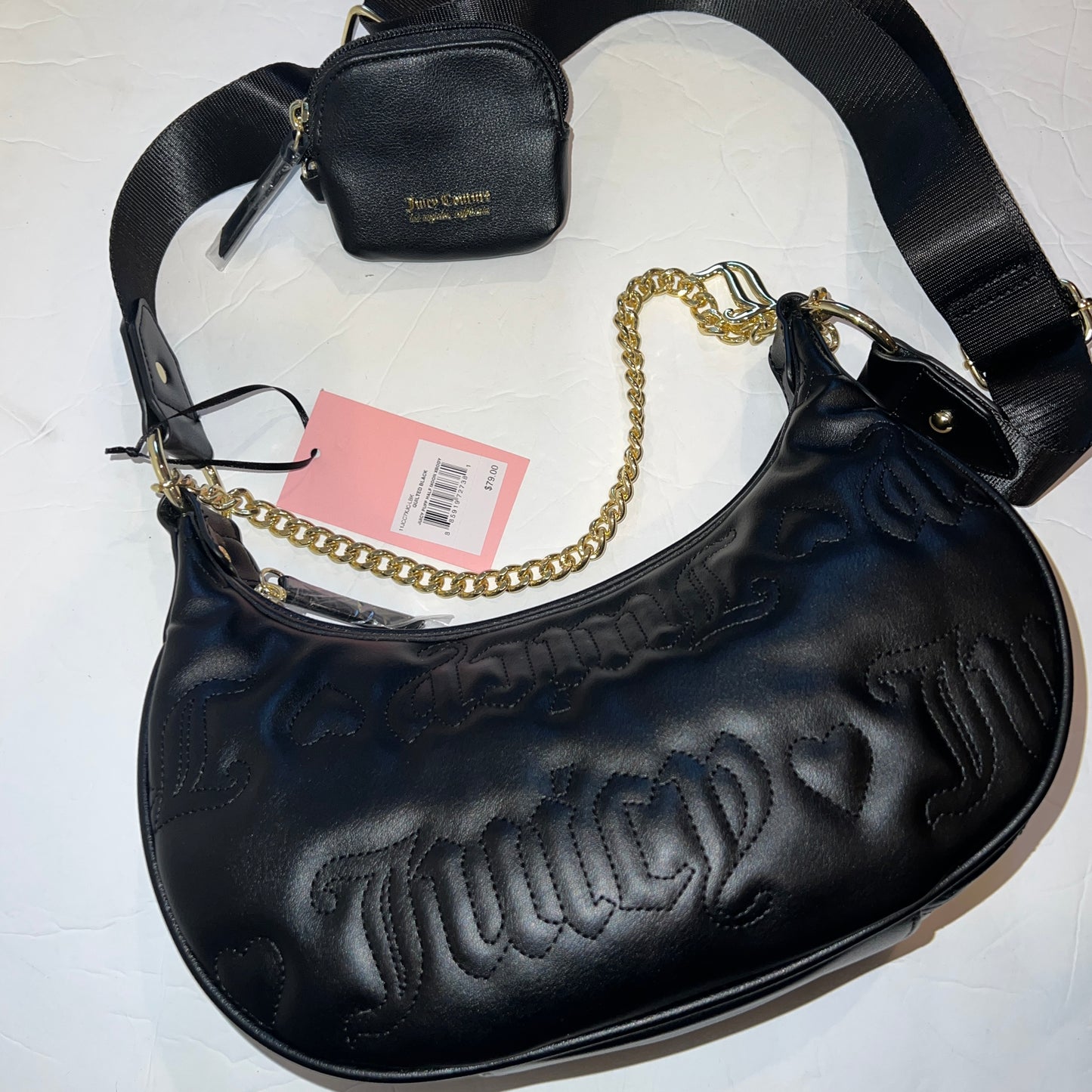 New Black Juicy Couture Purse Bag Puff Half Moon Crossbody Quilted MSRP $79