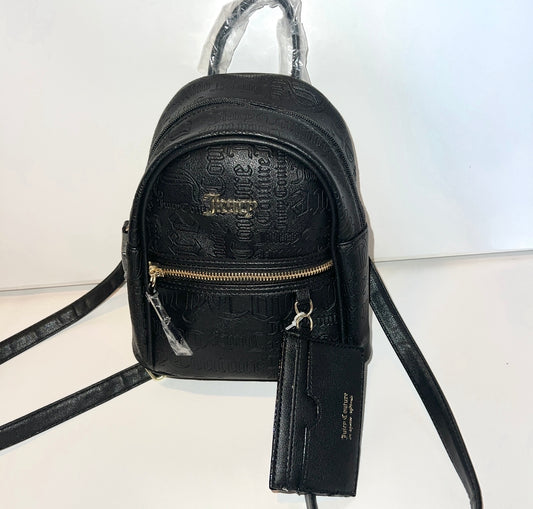 New Black Juicy Couture Mini Backpack Purse + Wallet NWT Bag MSRP $99 Embossed