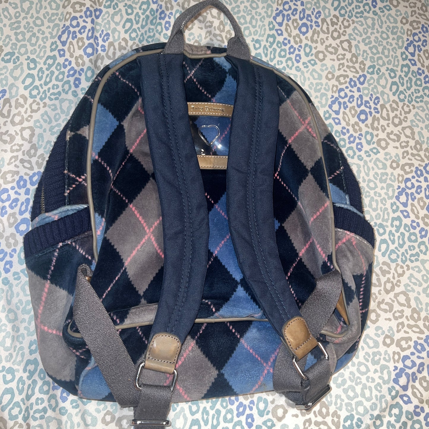 Vintage Rare Grey Blue Juicy Couture Backpack Purse Bag Plaid Velour Y2K