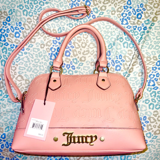 New Pink Juicy Couture Purse Satchel Bag Handbag Deboss Taffy Cool Collar Dome MSRP $89