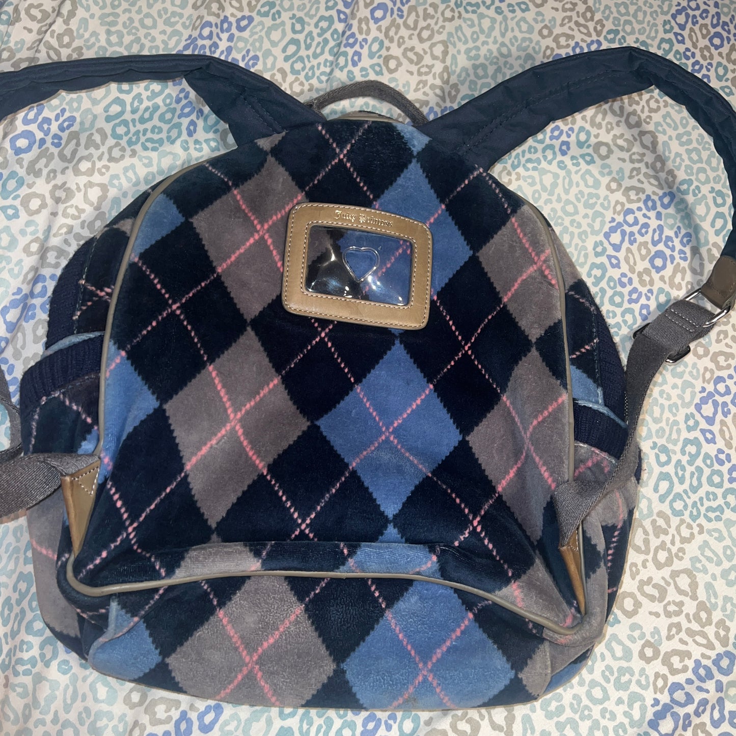 Vintage Rare Grey Blue Juicy Couture Backpack Purse Bag Plaid Velour Y2K