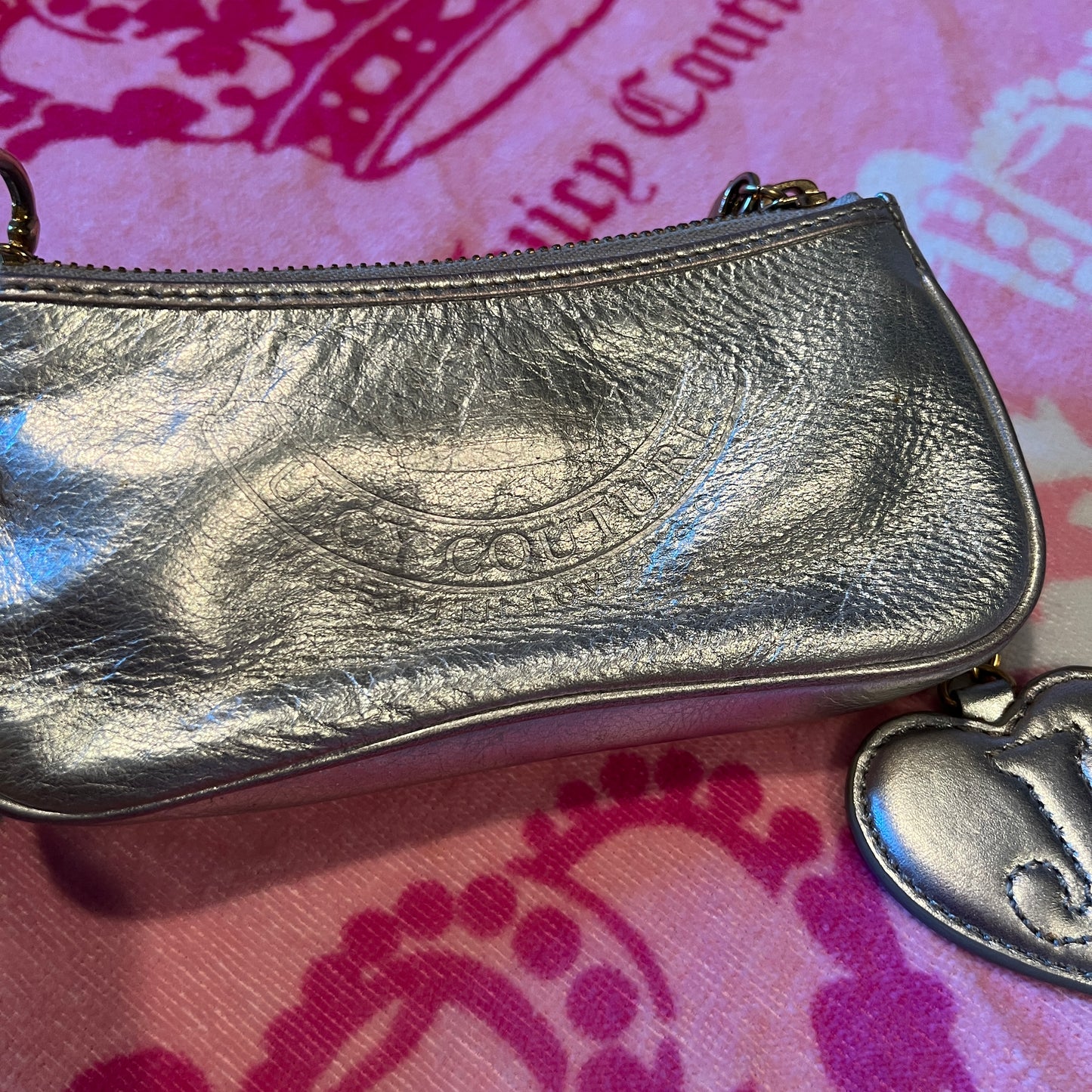 Rare Vintage Silver Juicy Couture Mini Bag Purse Handbag Y2K 2005 Coin Purse