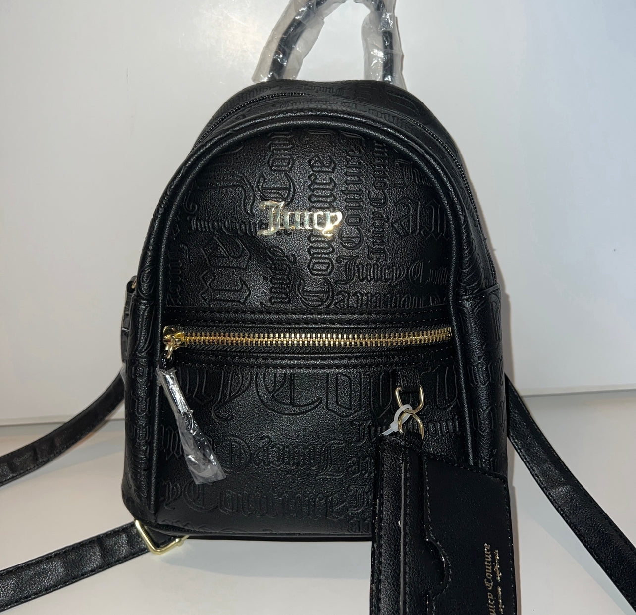 New Black Juicy Couture Mini Backpack Purse + Wallet NWT Bag MSRP $99 Embossed