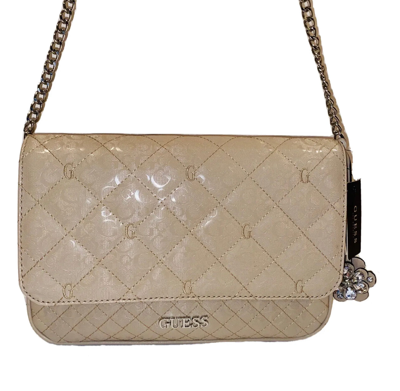 New Beige Gold Guess Crossbody Bag Purse Satchel Stone Gretna FF820921 NWT