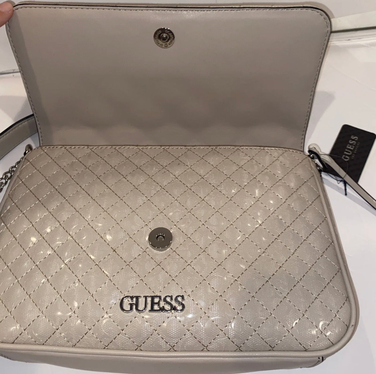 New Beige Gold Guess Crossbody Bag Purse Satchel Stone Gretna FF820921 NWT