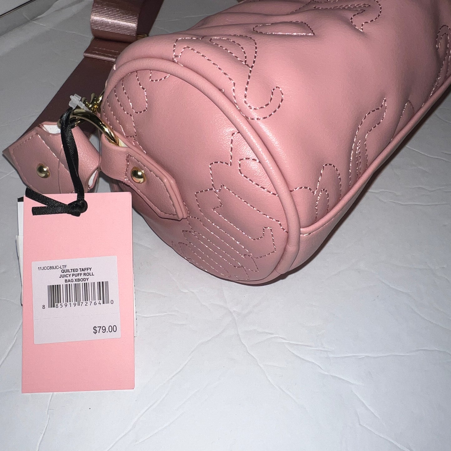 New Pink Juicy Couture Purse Barrel Bag Quilted Taffy Puff Roll Crossbody