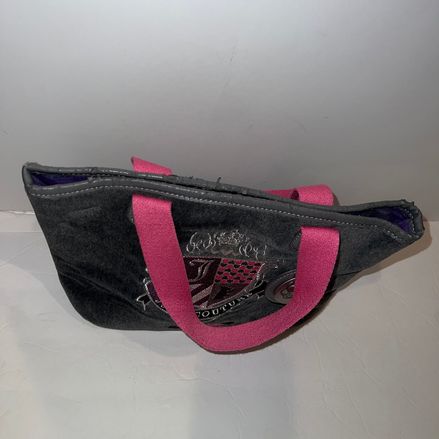 Rare Vintage Pink Grey Juicy Couture Purse Satchel Mini Tote Bag Velour Handbag