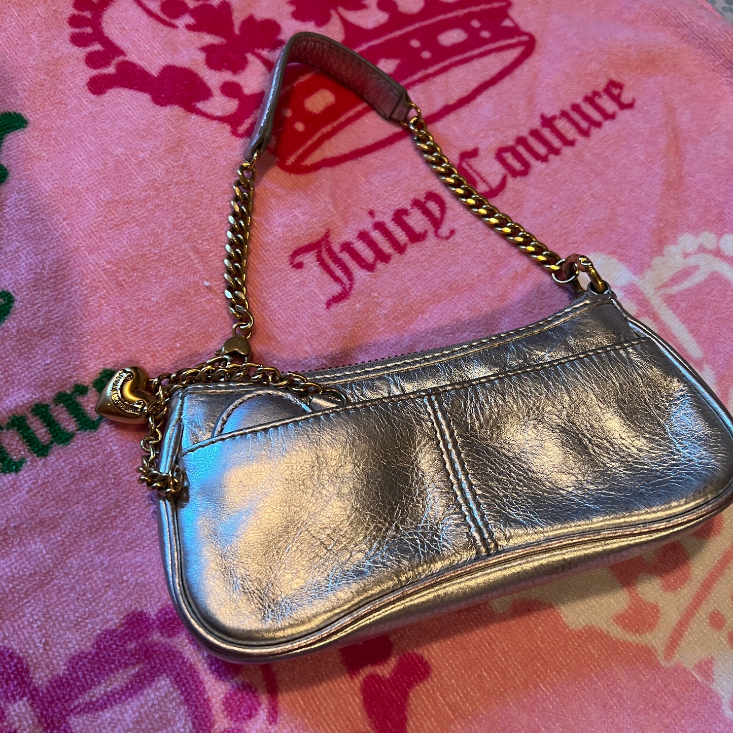 Rare Vintage Silver Juicy Couture Mini Bag Purse Handbag Y2K 2005 Coin Purse