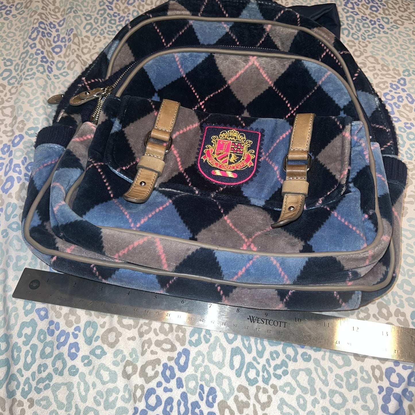 Vintage Rare Grey Blue Juicy Couture Backpack Purse Bag Plaid Velour Y2K