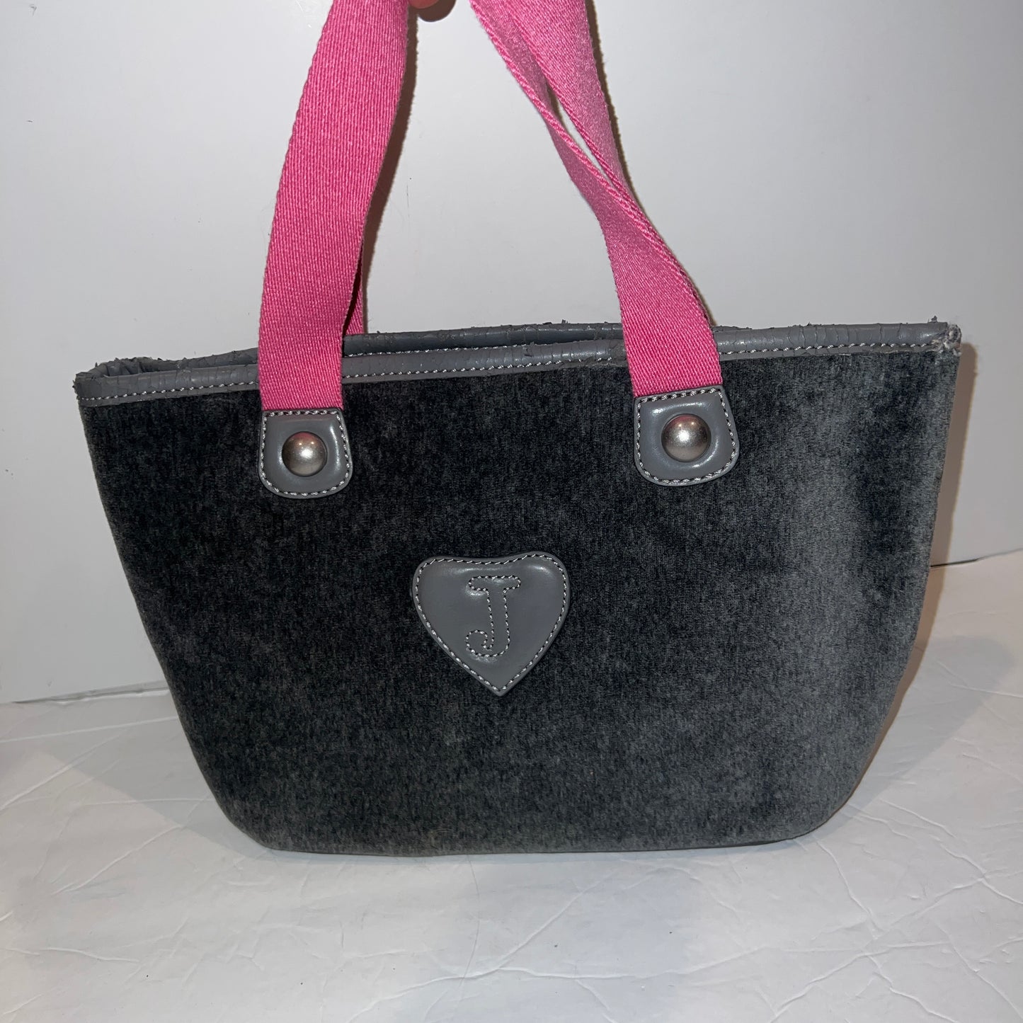 Rare Vintage Pink Grey Juicy Couture Purse Satchel Mini Tote Bag Velour Handbag