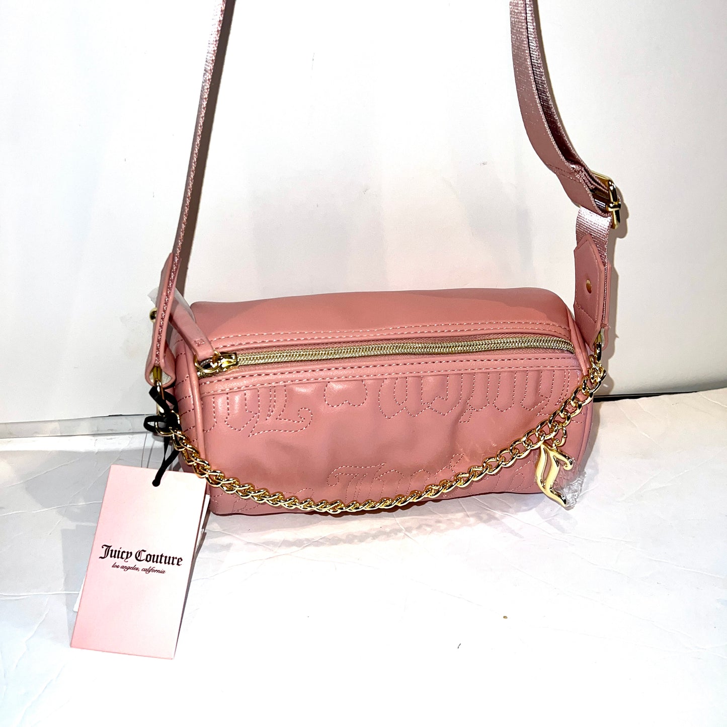 New Pink Juicy Couture Purse Barrel Bag Quilted Taffy Puff Roll Crossbody