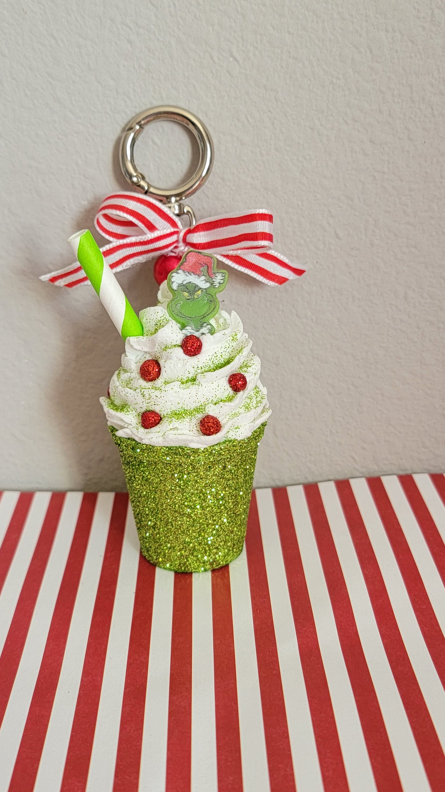 Green Grinch Keychain With Bow