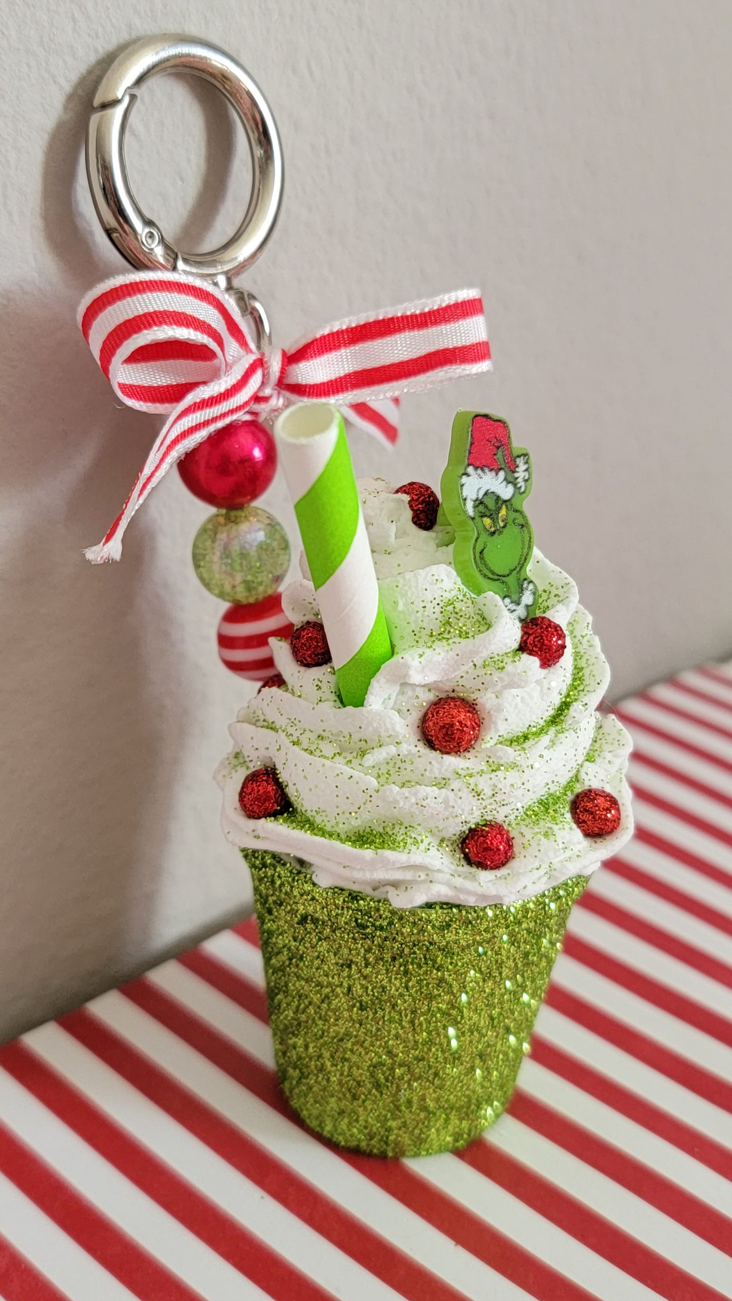 Green Grinch Keychain With Bow