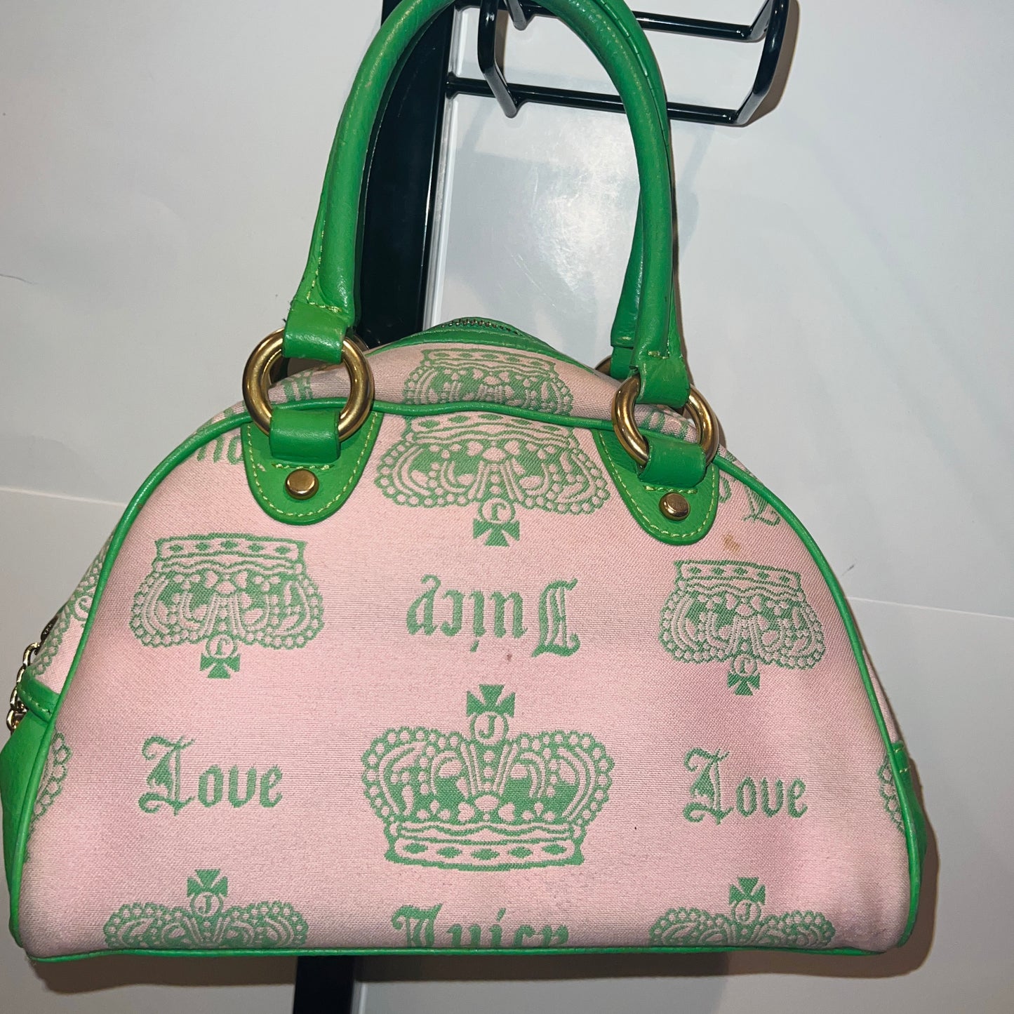 RARE Vintage Green & Pink Juicy Couture Bowler Bag Purse Satchel