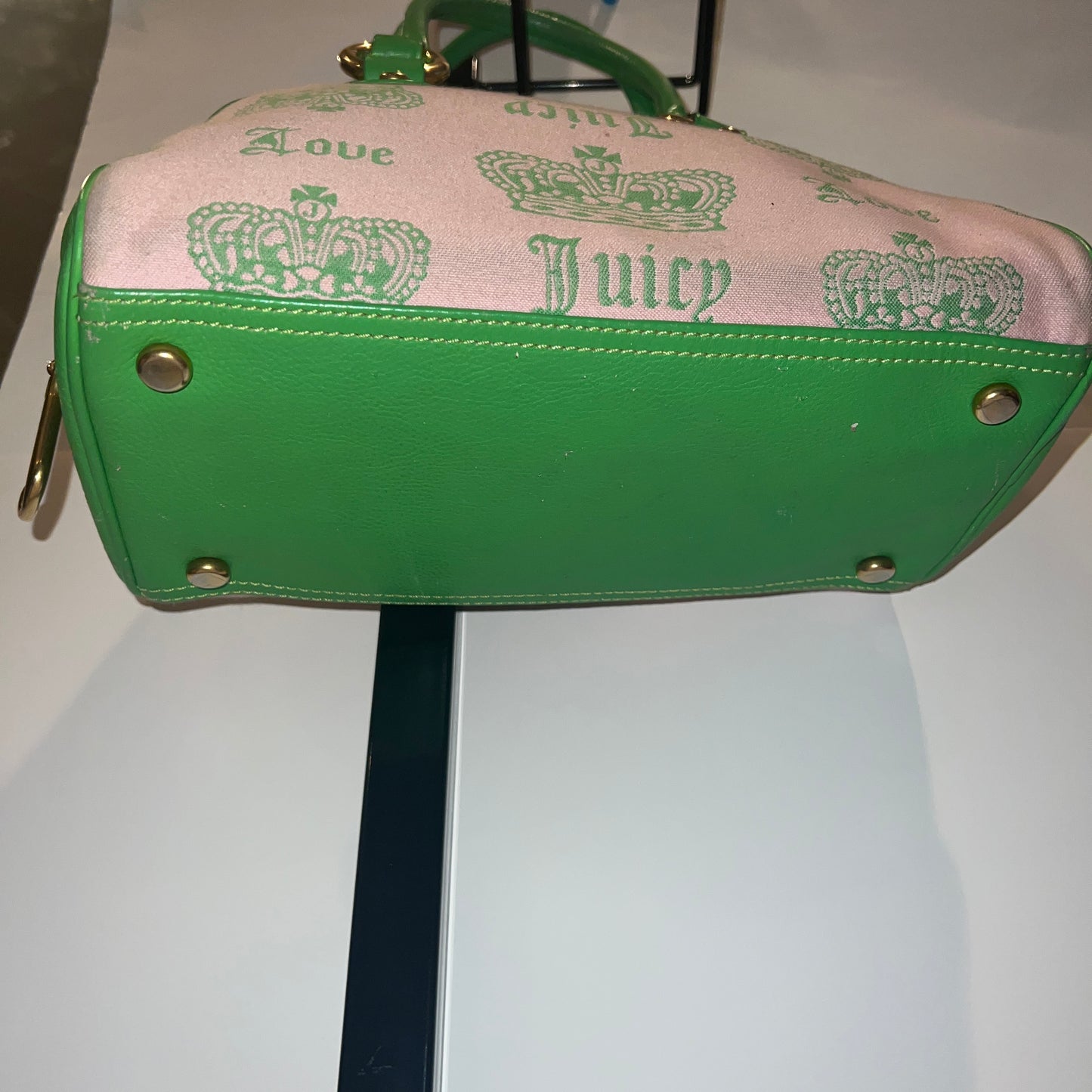 RARE Vintage Green & Pink Juicy Couture Bowler Bag Purse Satchel