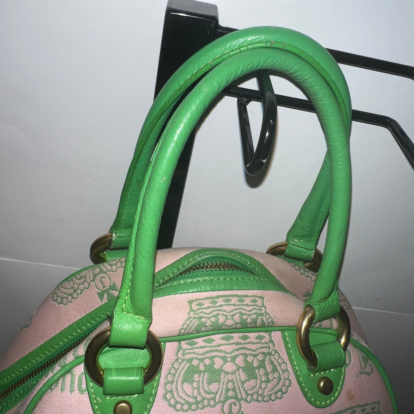 RARE Vintage Green & Pink Juicy Couture Bowler Bag Purse Satchel