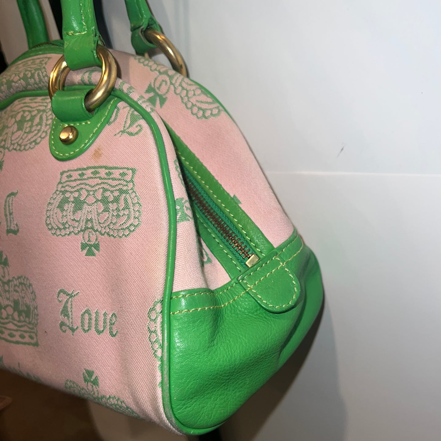 RARE Vintage Green & Pink Juicy Couture Bowler Bag Purse Satchel