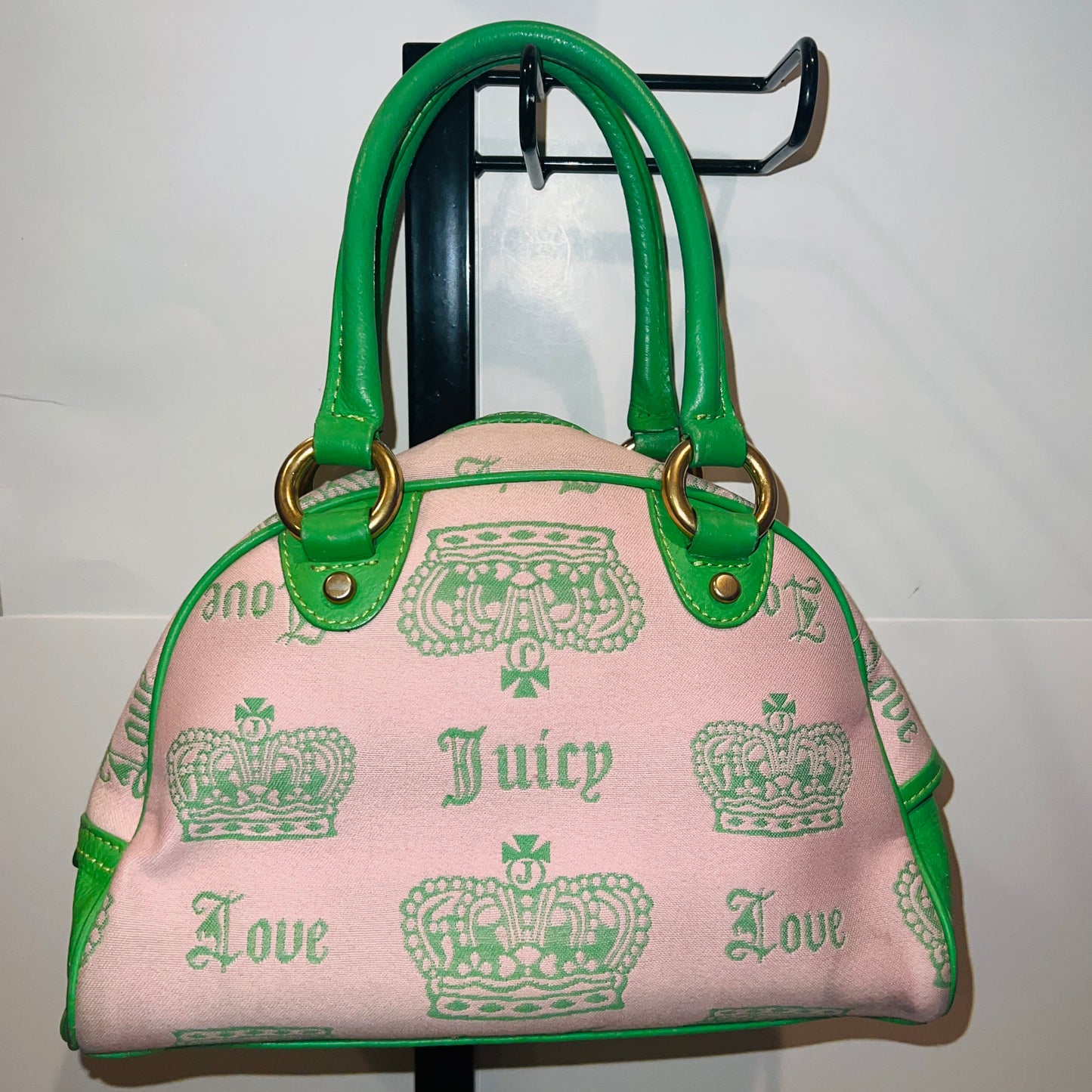 RARE Vintage Green & Pink Juicy Couture Bowler Bag Purse Satchel