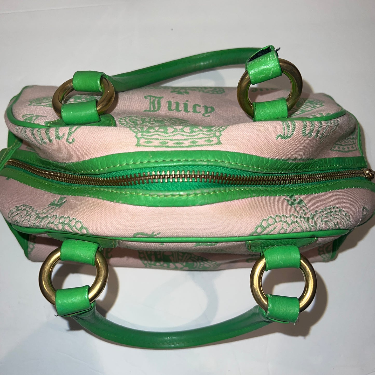 RARE Vintage Green & Pink Juicy Couture Bowler Bag Purse Satchel