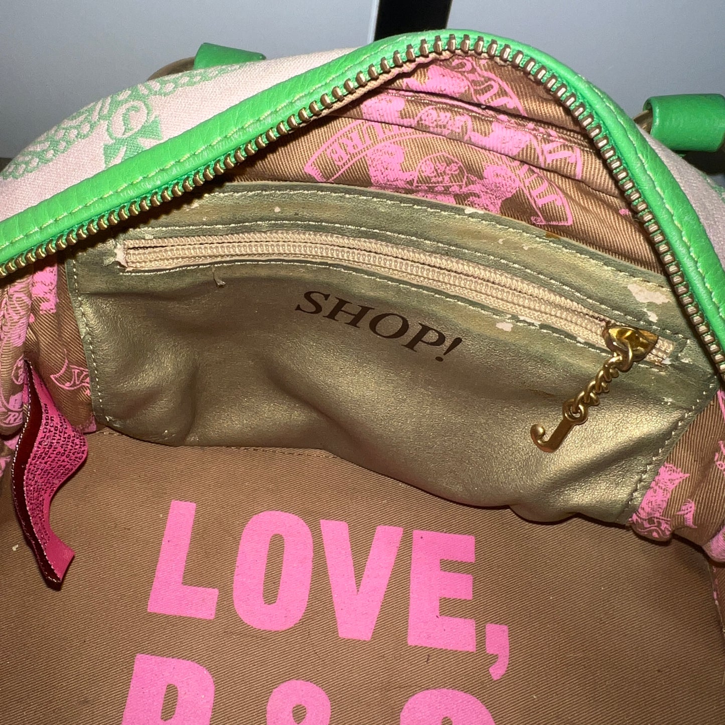 RARE Vintage Green & Pink Juicy Couture Bowler Bag Purse Satchel