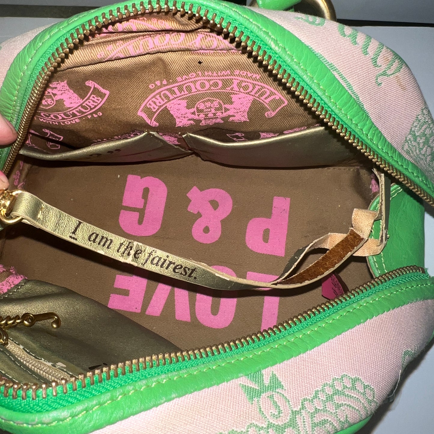 RARE Vintage Green & Pink Juicy Couture Bowler Bag Purse Satchel