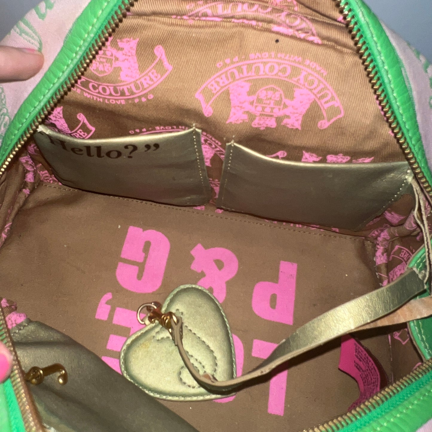 RARE Vintage Green & Pink Juicy Couture Bowler Bag Purse Satchel