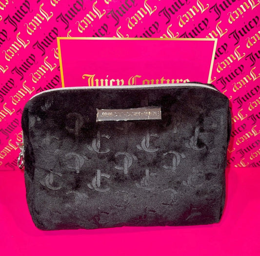 New Black Juicy Couture Makeup Bag Cosmetic Travel Case Velour NWT