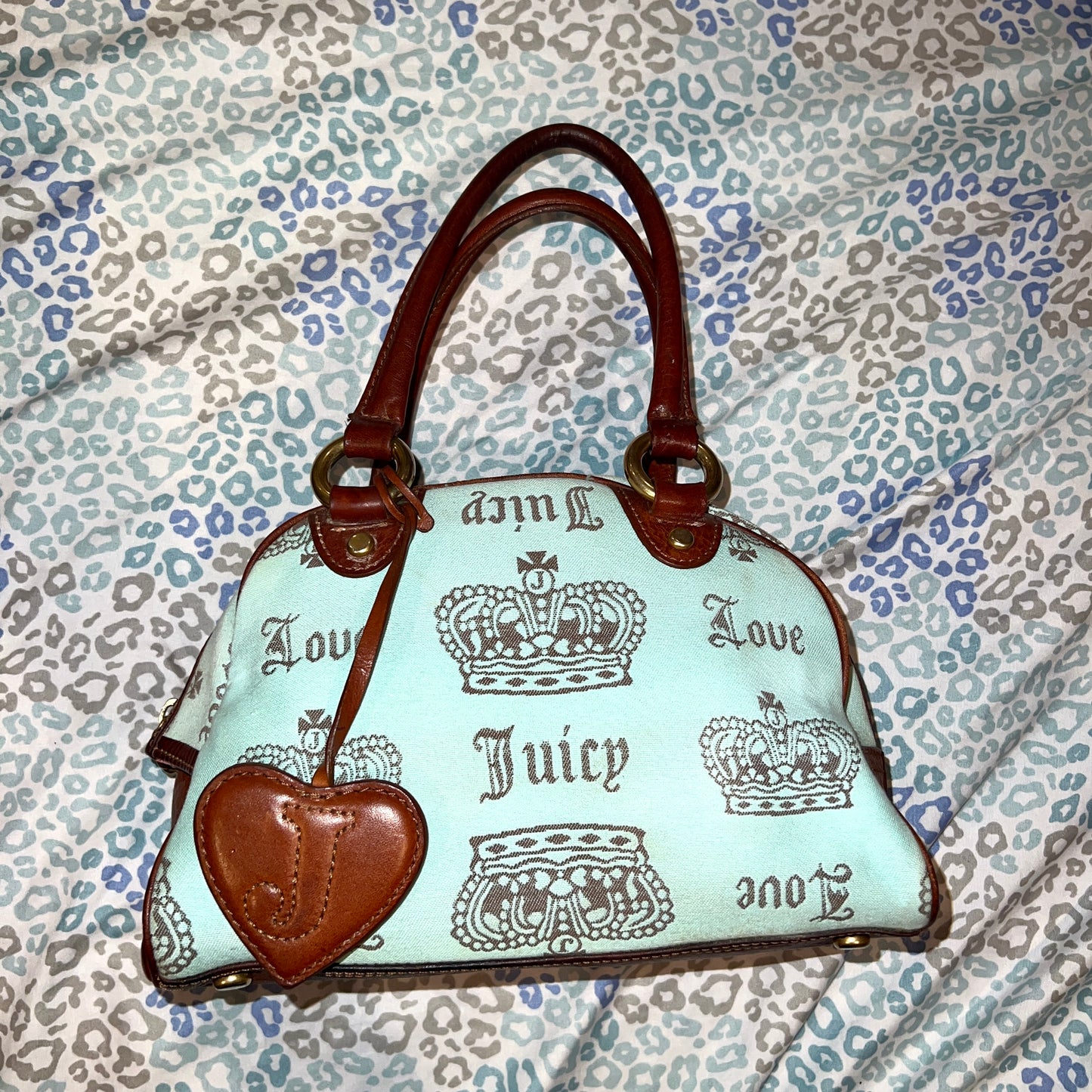 Vintage RARE Brown Blue Juicy Couture Bowler Bag Purse Handbag Y2K Preloved